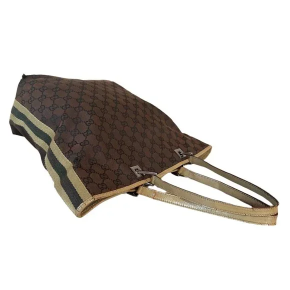 Authentic Gucci Tote Bag Brown Canvas Used GG Handbag Vintage - Picture 4 of 14